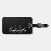 Zwart Glitter Monogram Bagagelabel (Achterkant horizontaal)