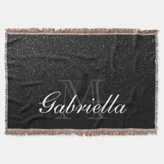 Zwart Glitter Monogram Deken (Voorkant)