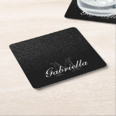 Zwart Glitter Monogram Kartonnen Onderzetters (Schuin)
