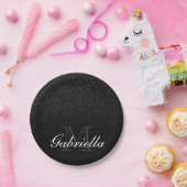 Zwart Glitter Monogram Papieren Bordje (Feest)