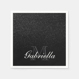 Zwart Glitter Monogram Servet