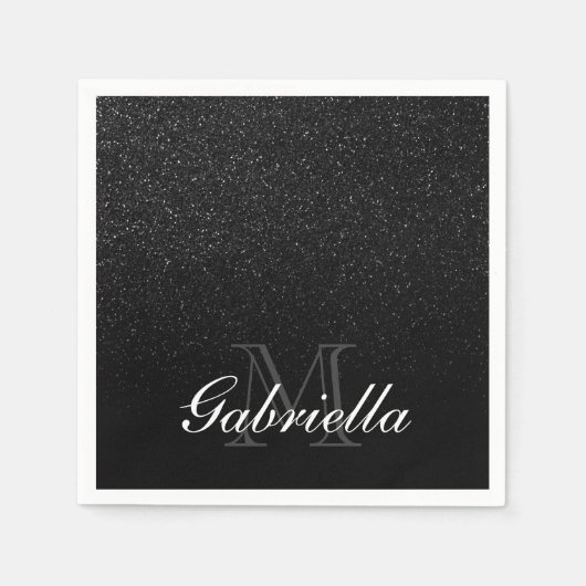 Zwart Glitter Monogram Servet (Voorkant)
