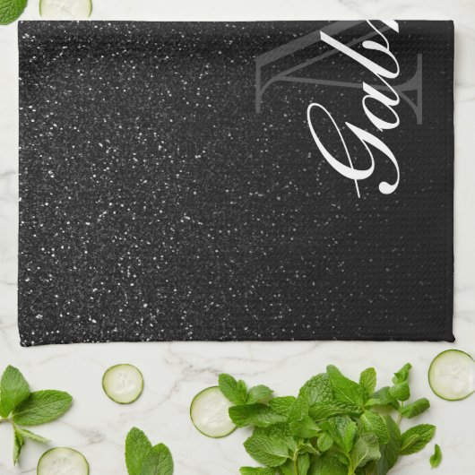 Zwart Glitter Monogram Theedoek (Gevouwen)