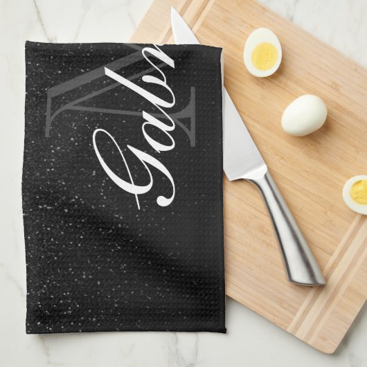 Zwart Glitter Monogram Theedoek (Quarter Fold)