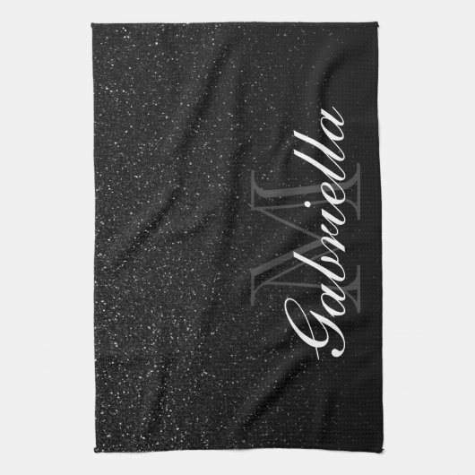 Zwart Glitter Monogram Theedoek (Verticaal)