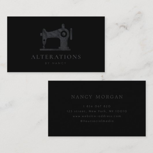 Zwart Glitter Naaimachine Visitekaartje (Voorkant / Achterkant)