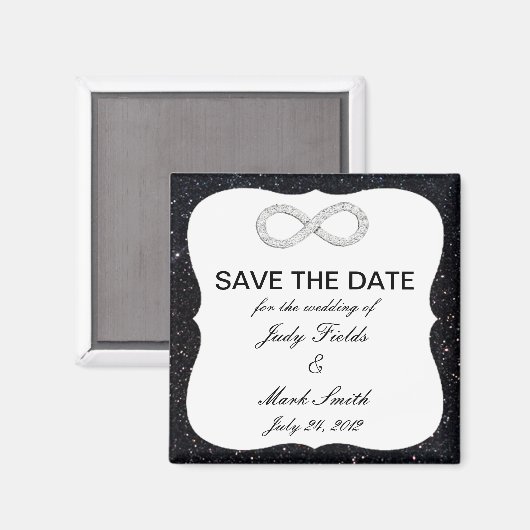 Zwart glitter oneindig sparen de Datum Magnet (Voorkant / Achterkant)