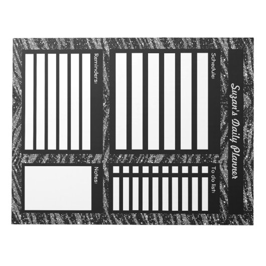 Zwart Glitter Patroon Gepersonaliseerde Dagelijkse Notitieblok (Voorkant)