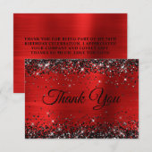 Zwart Glitter Rode Folie 50ste Verjaardag Bedankkaart (Voorkant / Achterkant)