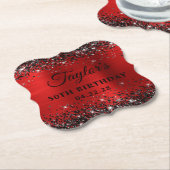 Zwart Glitter Rode Folie 50ste Verjaardag Kartonnen Onderzetters (Gekanteld)