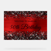 Zwart Glitter Rode Folie 50ste Verjaardag Welkom Acryl Bord (Voorkant)