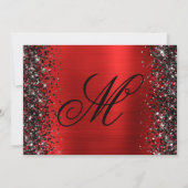 Zwart Glitter Rood Fancy Monogram 50e Verjaardag Kaart (Achterkant)