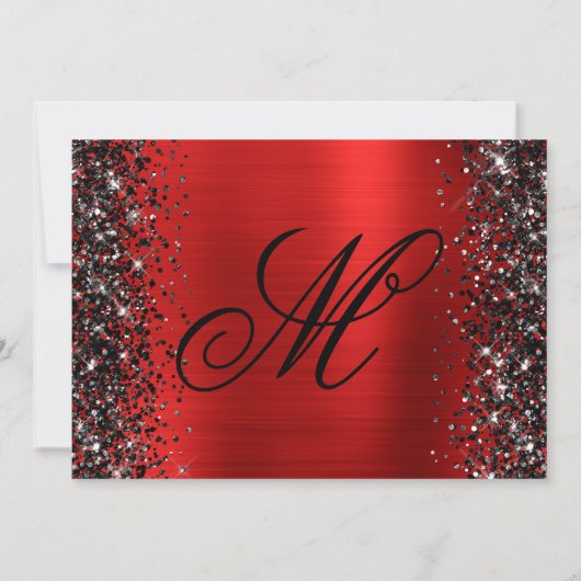 Zwart Glitter Rood Fancy Monogram 50e Verjaardag Kaart (Achterkant)