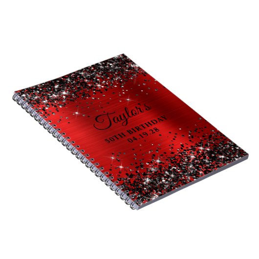Zwart Glitter Rood Folie 50e Verjaardag Gastenboek Notitieboek (Rechterzijde)