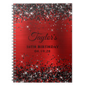 Zwart Glitter Rood Folie 50e Verjaardag Gastenboek Notitieboek (Voorkant)