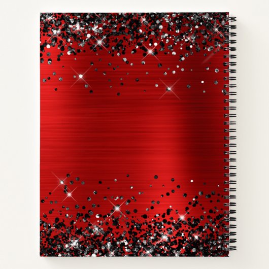 Zwart Glitter Rood Folie 50e Verjaardags Gast Notitieboek (Achterkant)