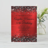 Zwart Glitter Rood Folie Monogram 50e Verjaardag Kaart (Staand voorkant)