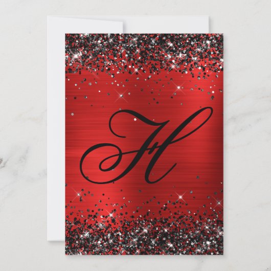Zwart Glitter Rood Folie Monogram 50e Verjaardag Kaart (Achterkant)