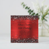 Zwart Glitter Rood Folie Monogram 50e Verjaardag Kaart (Staand voorkant)