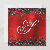Zwart Glitter Rood Folie Monogram 50e Verjaardag Kaart (Achterkant)