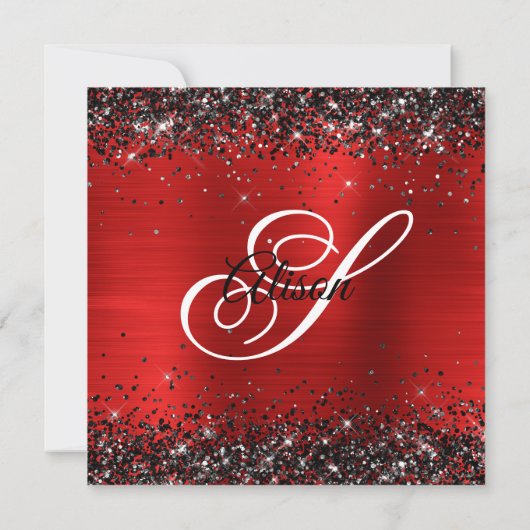 Zwart Glitter Rood Folie Monogram 50e Verjaardag Kaart (Achterkant)