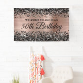 Zwart Glitter Roos Goudfolie 50e Verjaardag Welkom Spandoek (Insitu)