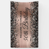 Zwart Glitter Roos Goudfolie 50e Verjaardag Welkom Spandoek (Verticaal)