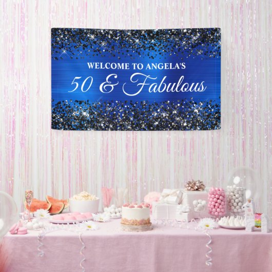 Zwart Glitter Royal Blue 50 & Fabulous Verjaardag Spandoek (Feest)
