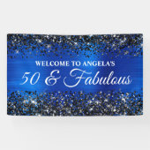 Zwart Glitter Royal Blue 50 & Fabulous Verjaardag Spandoek (Horizontaal)