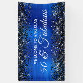Zwart Glitter Royal Blue 50 & Fabulous Verjaardag Spandoek (Verticaal)