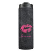 Zwart Glitter Roze Lippen Thermosbeker (Voorkant)