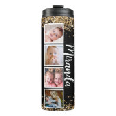 Zwart glitter schattig script naam foto thermosbeker (Voorkant)