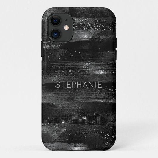 Zwart Glitter Shimmer Moderne Gepersonaliseerde Na Case-Mate iPhone Case (Achterkant)