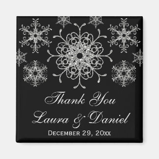 Zwart Glitter Sneeuwvlokken Bruiloft Favor Magnet