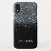 Zwart Glitter Sparkle Girly Gepersonaliseerde Naam Case-Mate iPhone Case (Achterkant)