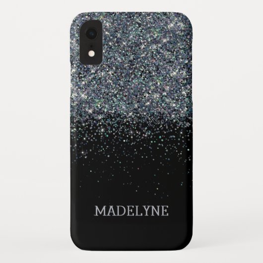 Zwart Glitter Sparkle Girly Gepersonaliseerde Naam Case-Mate iPhone Case (Achterkant)