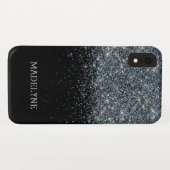 Zwart Glitter Sparkle Girly Gepersonaliseerde Naam Case-Mate iPhone Case (Achterkant (horizontaal))