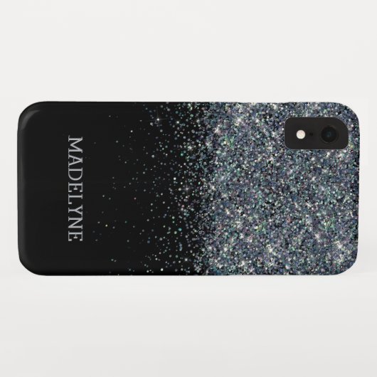 Zwart Glitter Sparkle Girly Gepersonaliseerde Naam Case-Mate iPhone Case (Achterkant (horizontaal))