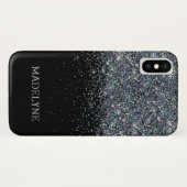 Zwart Glitter Sparkle Girly Gepersonaliseerde Naam Case-Mate iPhone Case (Achterkant (horizontaal))