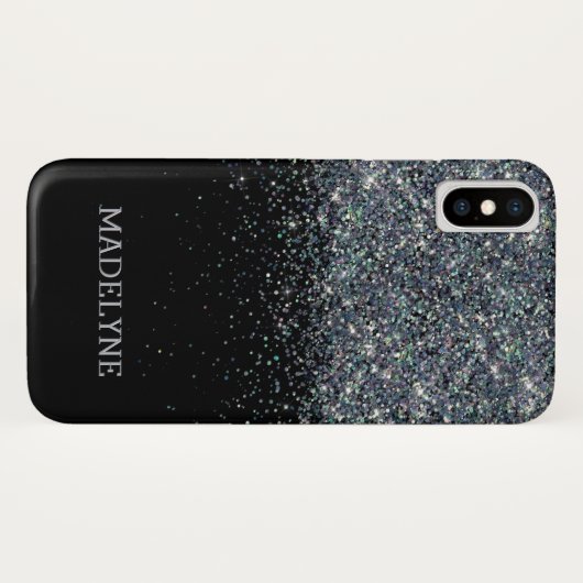 Zwart Glitter Sparkle Girly Gepersonaliseerde Naam Case-Mate iPhone Case (Achterkant (horizontaal))