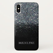 Zwart Glitter Sparkle Girly Gepersonaliseerde Naam Case-Mate iPhone Case (Achterkant)