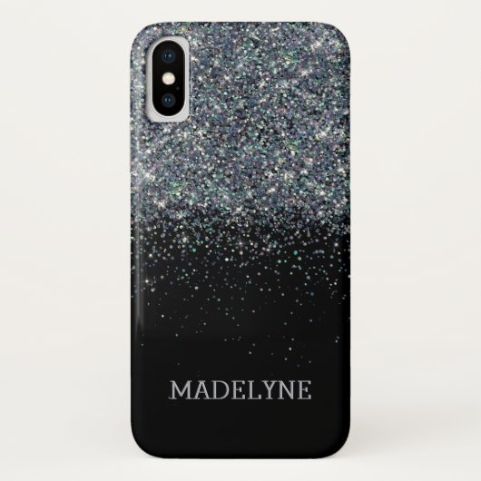 Zwart Glitter Sparkle Girly Gepersonaliseerde Naam Case-Mate iPhone Case (Achterkant)