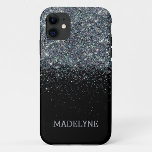 Zwart Glitter Sparkle Girly Gepersonaliseerde Naam Case-Mate iPhone Case
