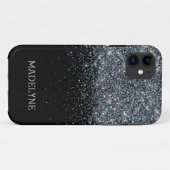 Zwart Glitter Sparkle Girly Gepersonaliseerde Naam Case-Mate iPhone Case (Achterkant (horizontaal))