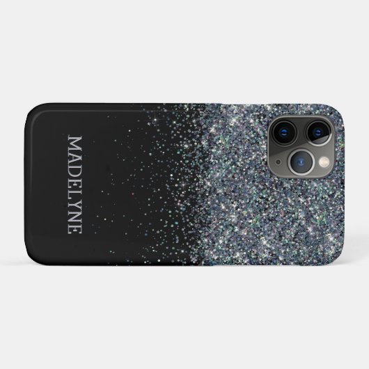 Zwart Glitter Sparkle Girly Gepersonaliseerde Naam Case-Mate iPhone Case (Achterkant (horizontaal))