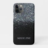 Zwart Glitter Sparkle Girly Gepersonaliseerde Naam Case-Mate iPhone Case (Achterkant)