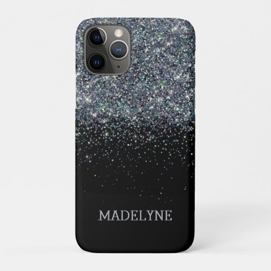 Zwart Glitter Sparkle Girly Gepersonaliseerde Naam Case-Mate iPhone Case (Achterkant)