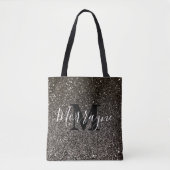 Zwart Glitter Sparkle Glam Chique Monogram Naam Tote Bag (Voorkant)