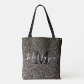 Zwart Glitter Sparkle Glam Chique Monogram Naam Tote Bag (Achterkant)