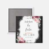 Zwart Glitter & Waterverf Rozen Reserva la Fecha Magneet (Voorkant / Achterkant)